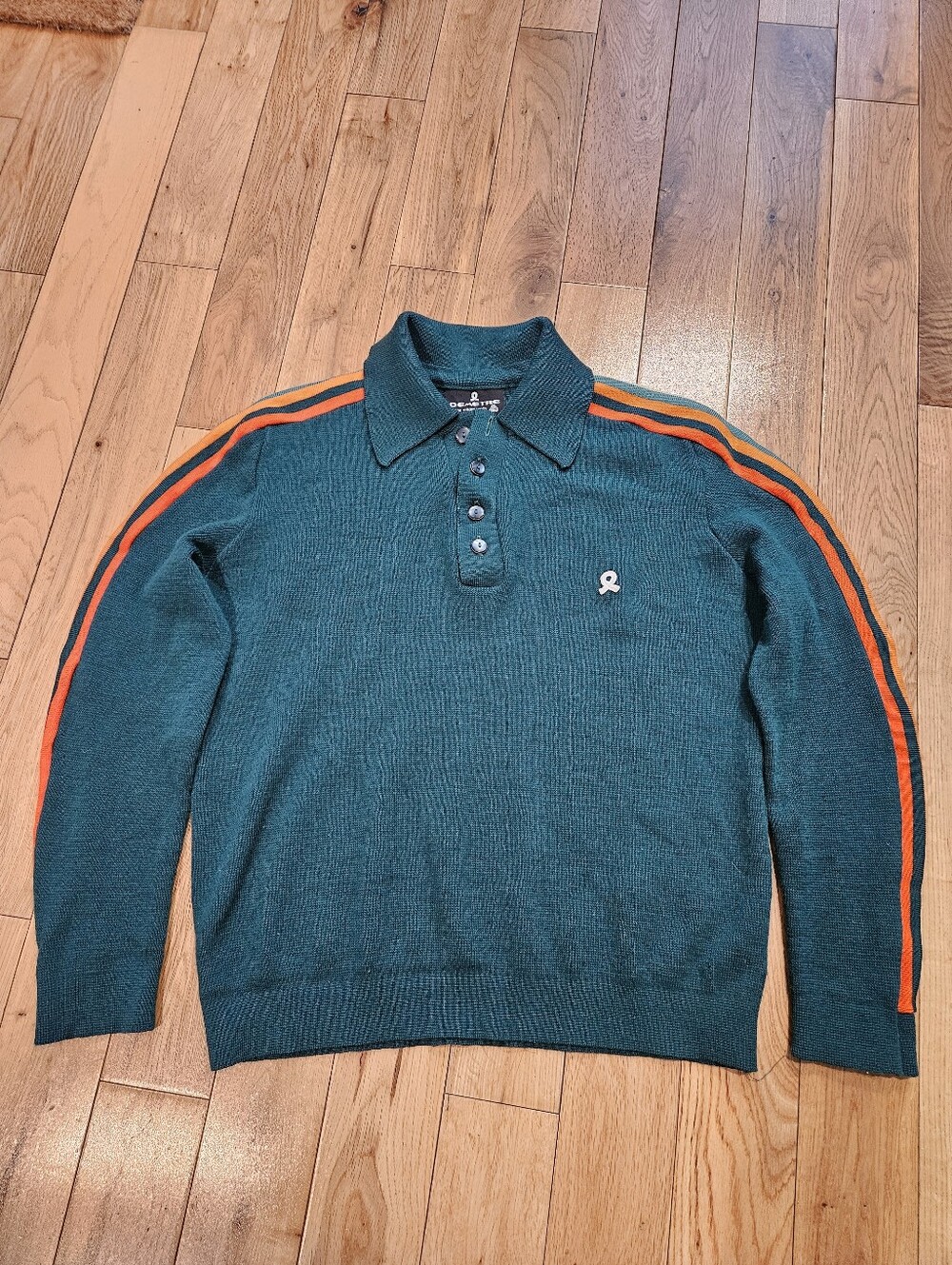 Vintage Demetre Pure Virgin Wool Knit Ski Polo Sweater Green Men's Small USA